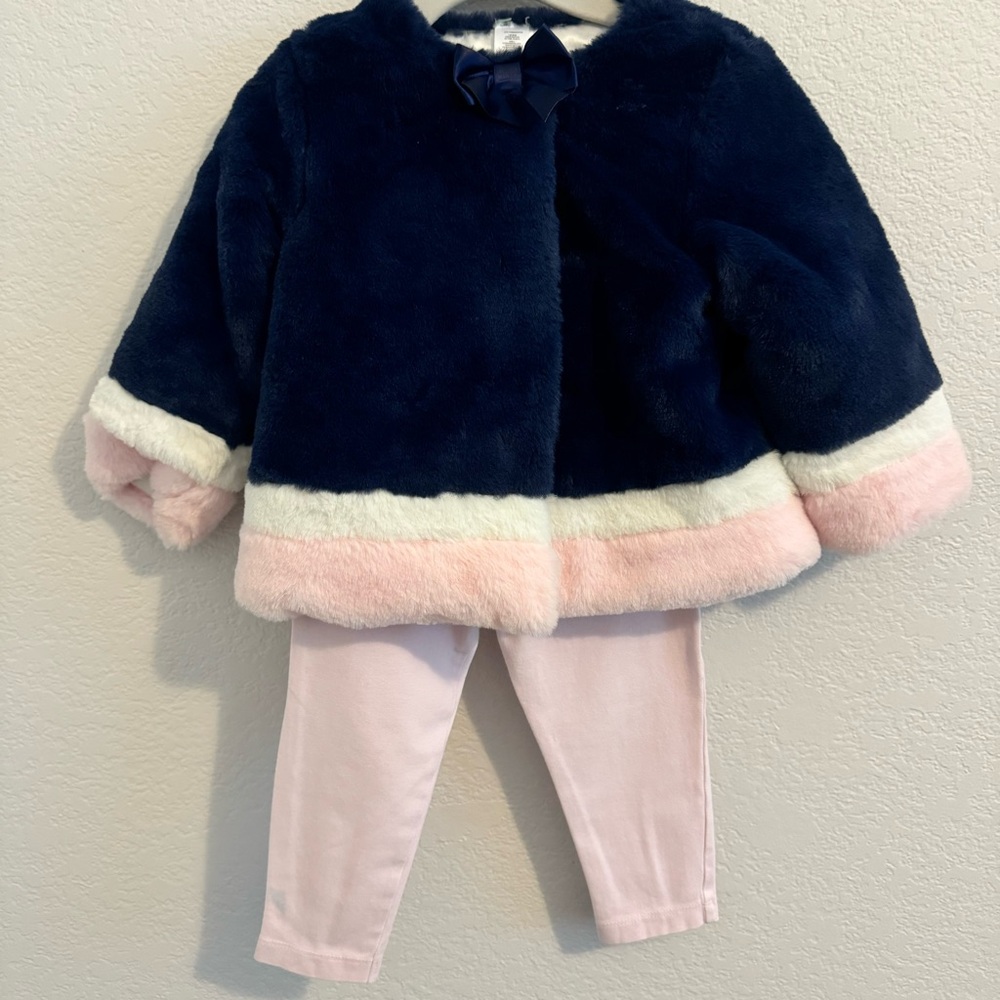 A Set of Little Me Faux Fur Baby Toddler Pea Coat and Leggings. Size 18M. - Picture 5 of 15